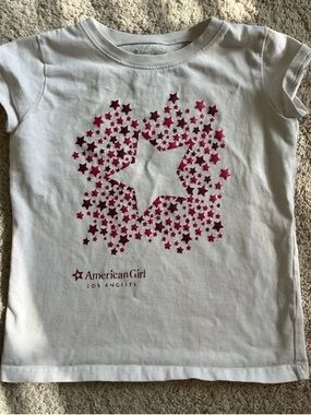 American Girl White Tee with Pink Star Cluster Graphic